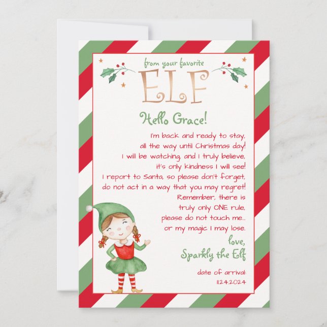 Invitation Lettre de votre fille Elf Bonjour Personnaliser (Devant)