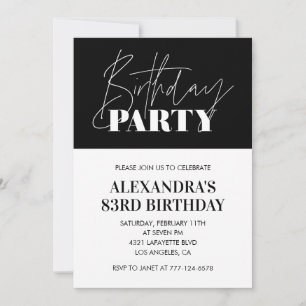 Invitation Lettre Élégante Chic Noir Blanc 83e anniversaire
