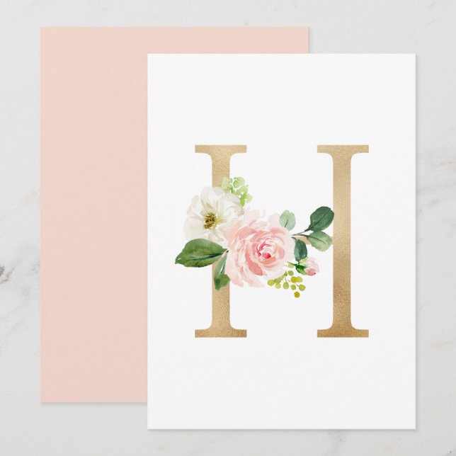 Invitation LETTRE FAUX GOL H BLANC MONOGRAPHIQUE Floral Faux (Devant / Derrière)