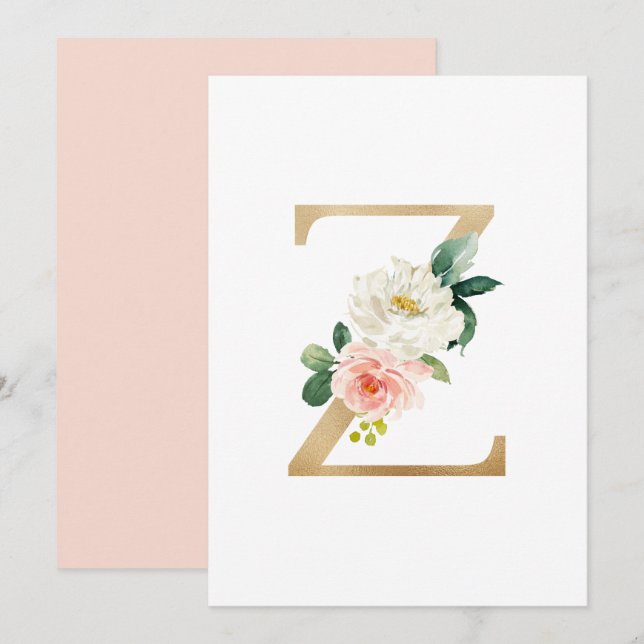Invitation LETTRE FAUX GOL Z BLANC MONOGRAPHIQUE Floral (Devant / Derrière)