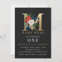 LETTRE Florale BLANCHE D'OR Noir M