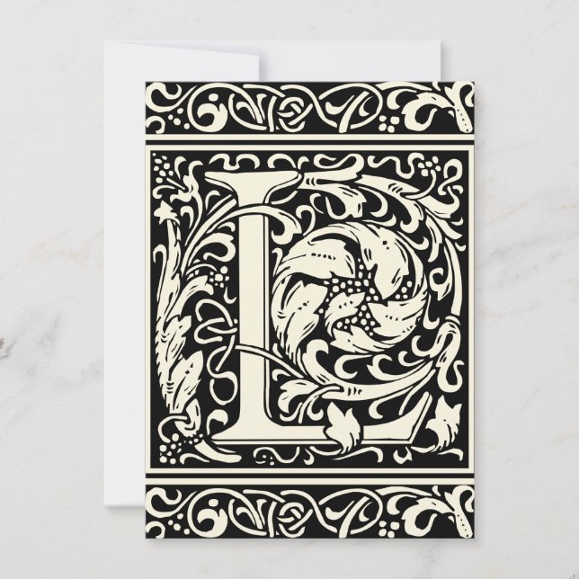 Invitation Lettre L Monogramme médiéval Art Nouveau (Devant)
