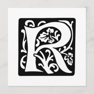 Invitation Lettre médiévale R Monogramme Noir et blanc