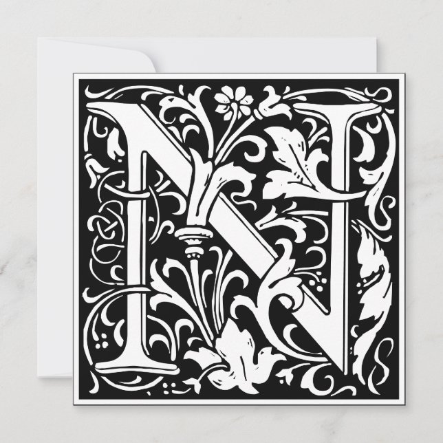 Invitation LETTRE MONOGRAPHIQUE Art Nouveau Floral Alphabet N (Devant)