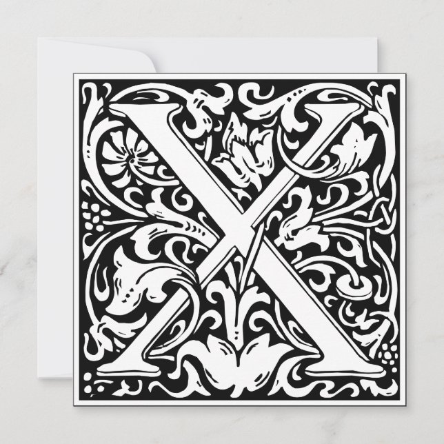 Invitation LETTRE MONOGRAPHIQUE Art Nouveau Floral Alphabet X (Devant)