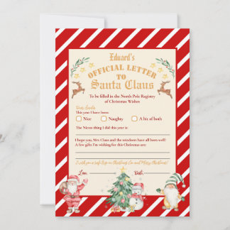 Invitation Lettre officielle du Pôle Nord à Père Noël 5x7inch