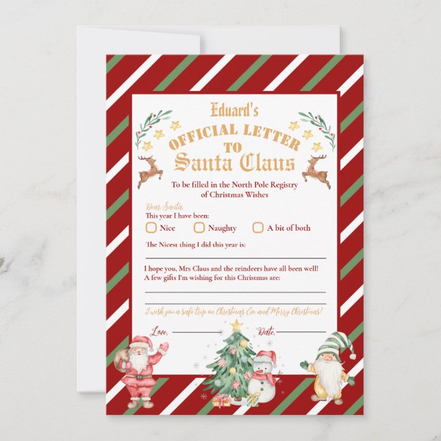 Invitation Lettre officielle du Pôle Nord au Père Noël 5x7 po (Devant)