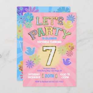Invitation Lettre Patch Anniversaire Parti Rétro Preppy Hippi