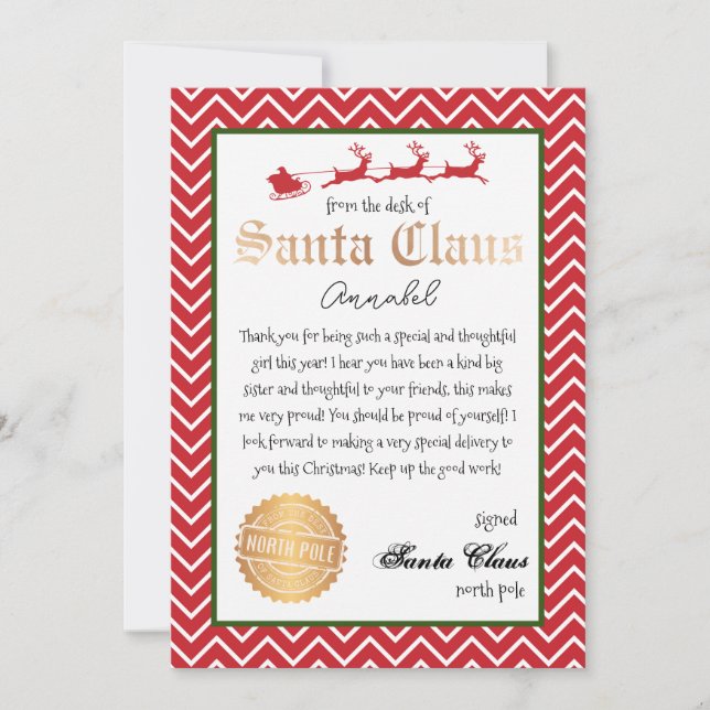 Invitation Lettre personnalisée de Père Noël Christmas Imprim (Devant)
