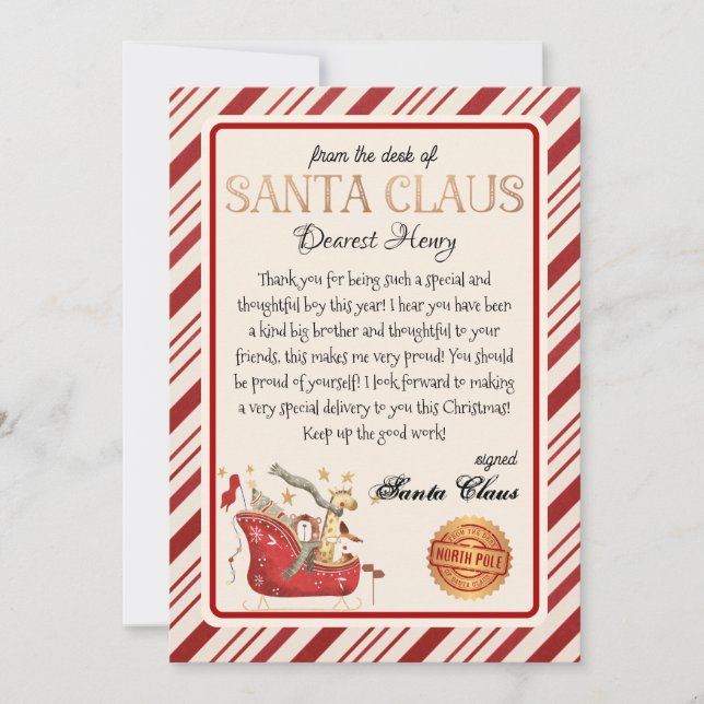 Invitation Lettre personnalisée de Père Noël Christmas Imprim (Devant)