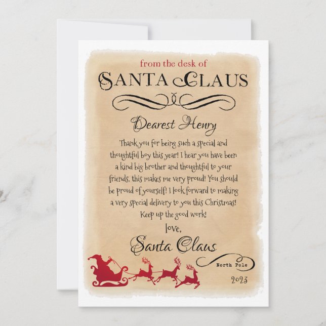 Invitation Lettre personnalisée de Père Noël Christmas Imprim (Devant)