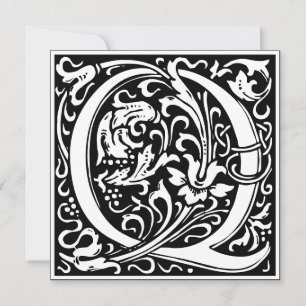 Invitation Lettre Q de l'alphabet floral Art nouveau