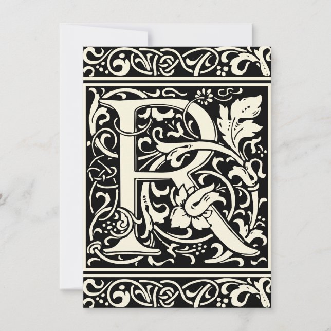 Invitation Lettre R Monogramme médiéval Art Nouveau (Devant)