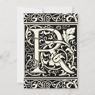 Invitation Lettre R Monogramme médiéval Art Nouveau