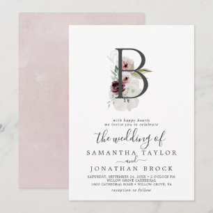 Invitation LETTRE Romance Florale B Mariage Monogramme