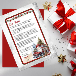 Invitation LETTRE rustique Camion Rouge de Père Noël à l'enfa