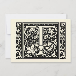 Invitation Lettre T Monogramme médiéval Art Nouveau