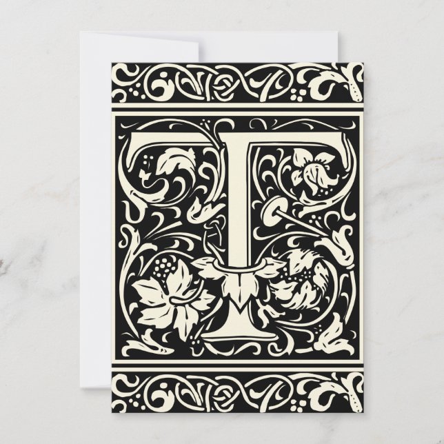 Invitation Lettre T Monogramme médiéval Art Nouveau (Devant)