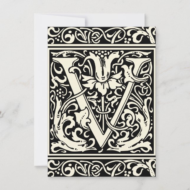 Invitation Lettre V Monogramme Médiéval Art Nouveau (Devant)