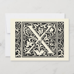 Invitation Lettre X Monogramme médiéval Art Nouveau