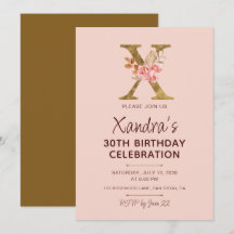Lettre X Monogramme Or Roses Rose Blush