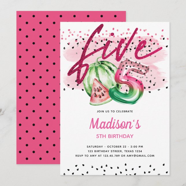 Invitation Lettres à ballons d'été Melon 5e anniversaire (Devant / Derrière)