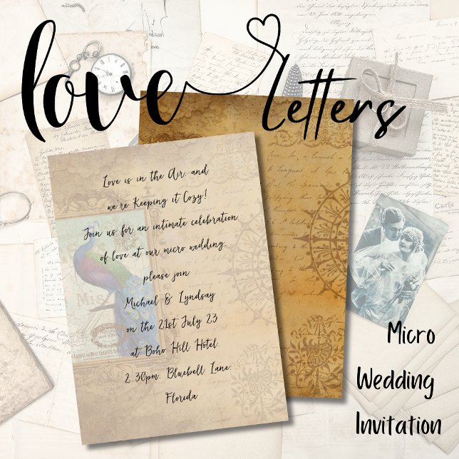 Invitation Lettres d'amour MICRO MARIAGE manuscrit Peacock (Créateur téléchargé)