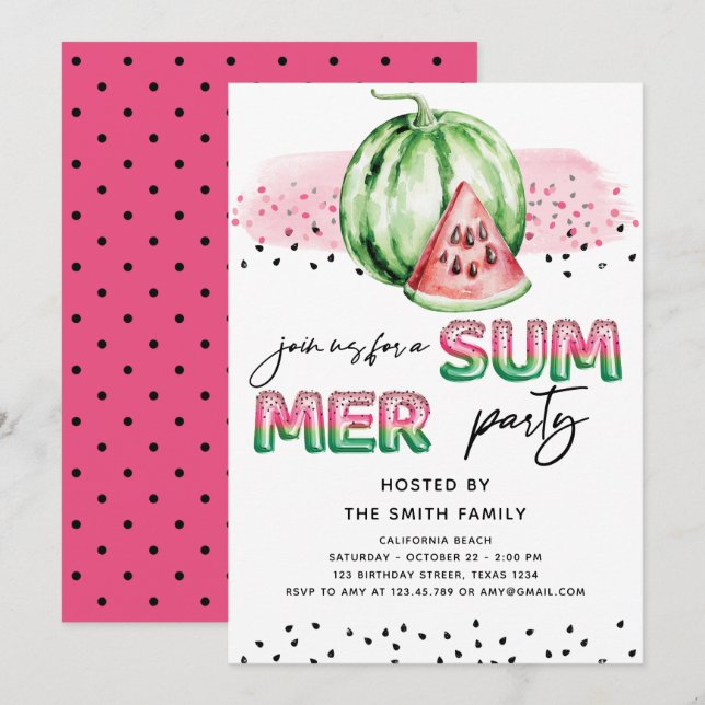 Invitation Lettres de ballon en feuille pour fête d'été Melon (Devant / Derrière)