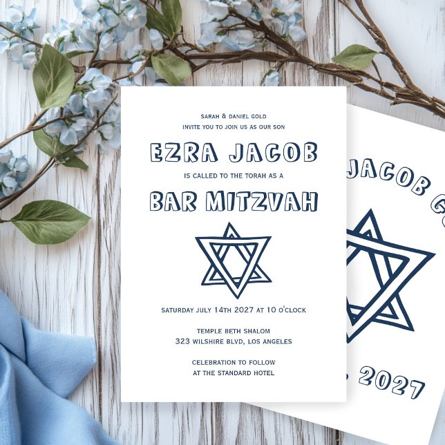 Invitation LETTRES DE DÉTAIL STAR DE DAVID Custom Bar Mitzvah (OUTLINE LETTERS STAR OF DAVID Custom Bar Mitzvah Invitation
)