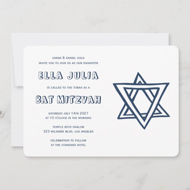 Invitation LETTRES DE DÉTAIL STAR DU Bat mitzvah DAVID Custom (Devant)