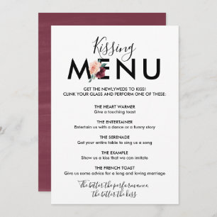 Invitation Lettres de fleurs Maroon Kissing Menu