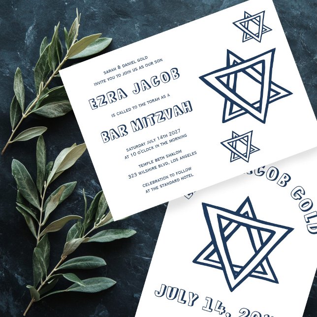 Invitation LETTRES D'ÉTOILE STAR DE DAVID Custom BAR Mitzvah (OUTLINE LETTERS STAR OF DAVID Custom BAR Mitzvah Invitation
)