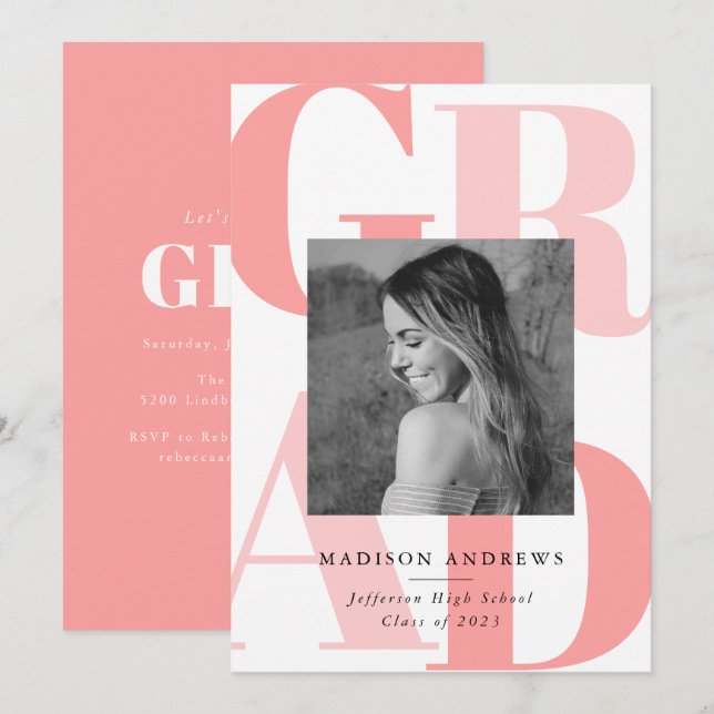 Invitation Lettres en gras Coral | Photo Graduation Party (Devant / Derrière)