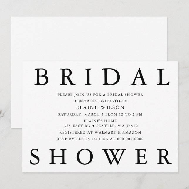 Invitation Lettres simples en gras Fête des mariées moderne (Devant / Derrière)