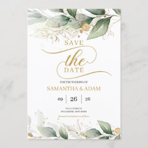 Invitation L'eucalyptus feuille en or vert sauve la date
