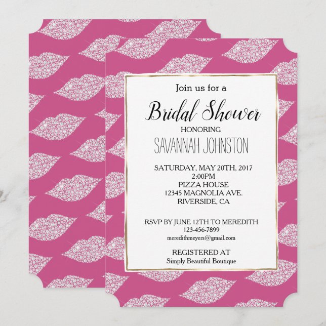 Invitation Lèvres diamant en verre rose (Devant / Derrière)