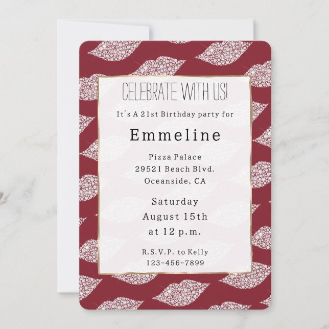 Invitation Lèvres en diamant blanc rouge glam (Devant)