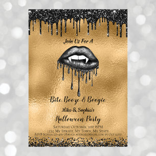 Invitation Lèvres Paillettes Noires de Vampire Halloween Adul