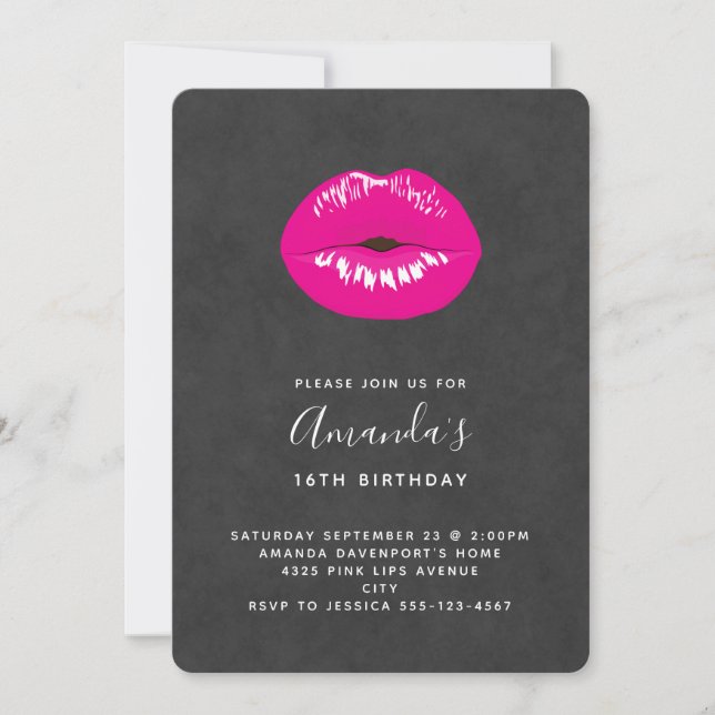 Invitation Lèvres roses chaudes Illustration glamour Annivers (Devant)