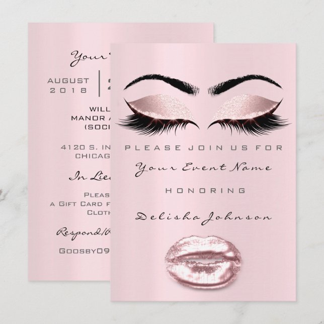 Invitation Lèvres roses Douces 16e anniversaire de mariage pr (Devant / Derrière)