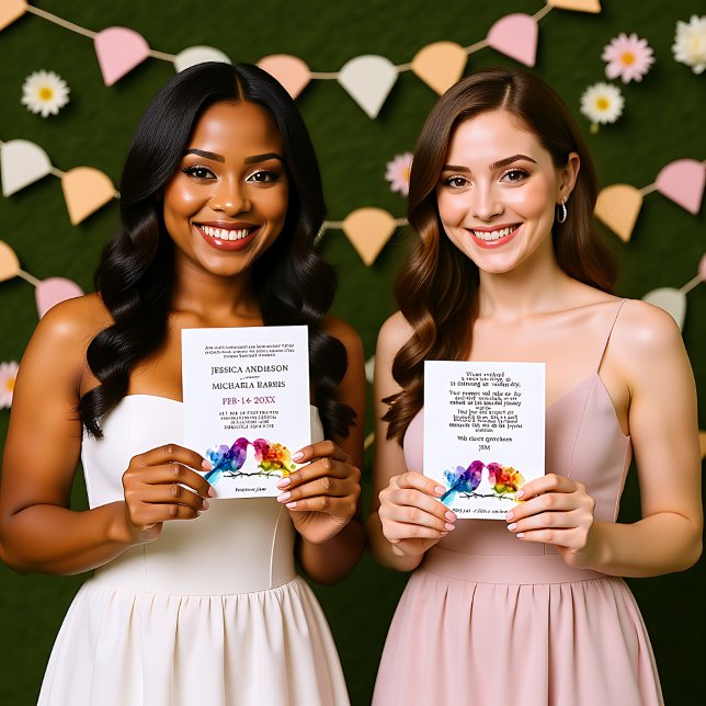 Invitation 🌈 🐦 LGBTQ+ Rainbow Lovebirds mariage (LGBTQ+ Rainbow Lovebirds wedding Invitation)