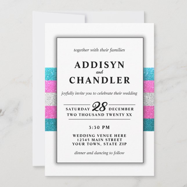 Invitation LGBTQ Trans Chic Moderne Mariage blanc Parties sci (Devant)