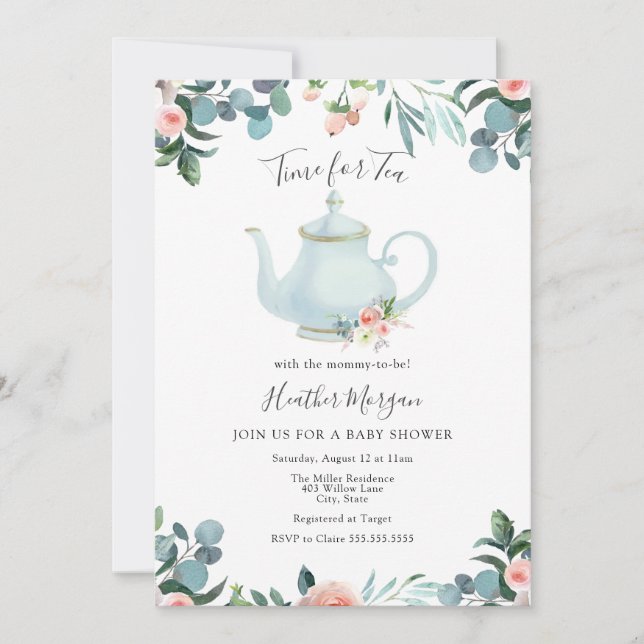 Invitation L'heure de l'invitation au Baby shower de thé (Devant)