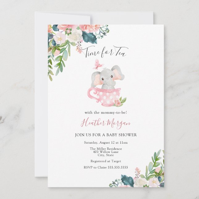 Invitation L'heure de l'invitation au Baby shower d'éléphant  (Devant)