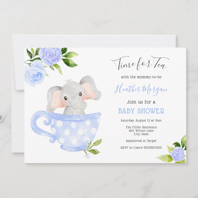 Invitation L'heure de l'invitation au Baby shower d'éléphant  (Devant)