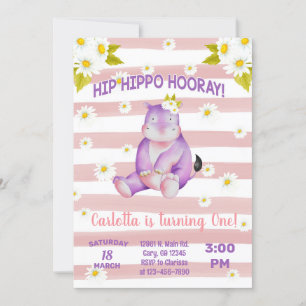 Invitation L'hippo marie l'invitation d'anniversaire de fille
