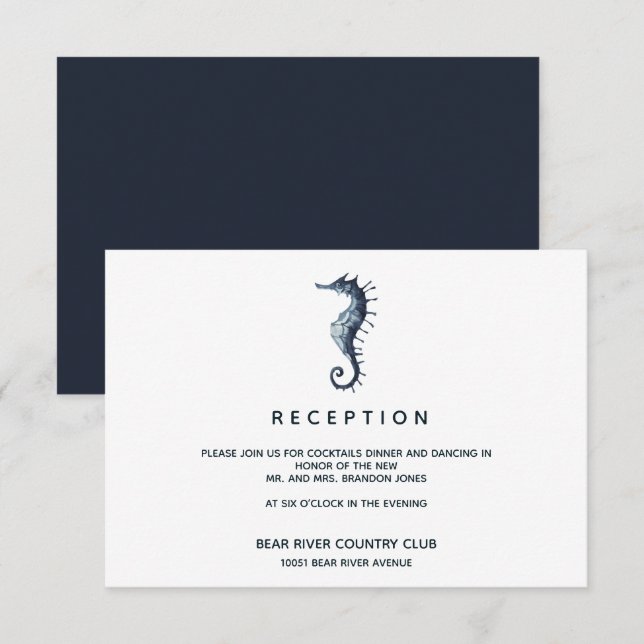 Invitation L'hippocampe bleu | Salle De Réception De Mariage (Devant / Derrière)