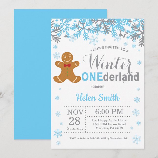 Invitation L'hiver Onederland Noël Garçon 1er anniversaire (Devant / Derrière)
