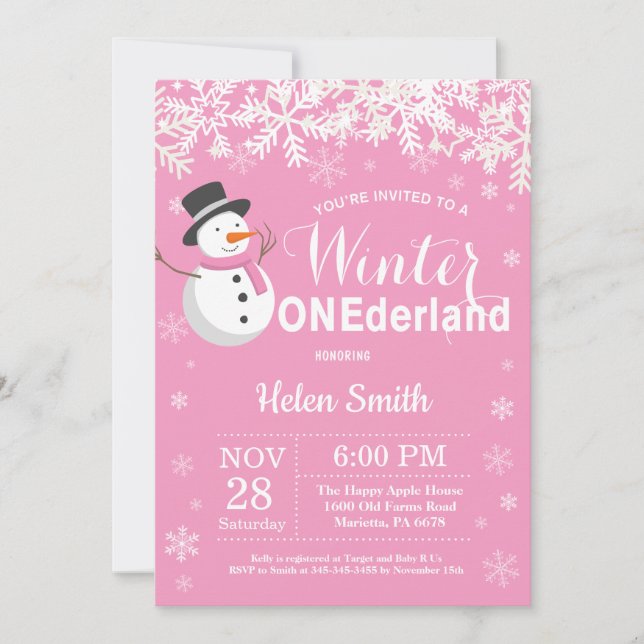 Invitation L'hiver Onederland Snowman Girl 1er anniversaire (Devant)