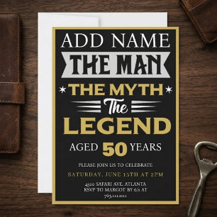 Invitation L'Homme La Légende Mythe Fête d'Anniversaire 